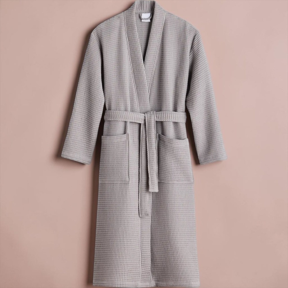Quince Waffle Robe Small Gray Unisex Cotton Spa Loungewear NWOT